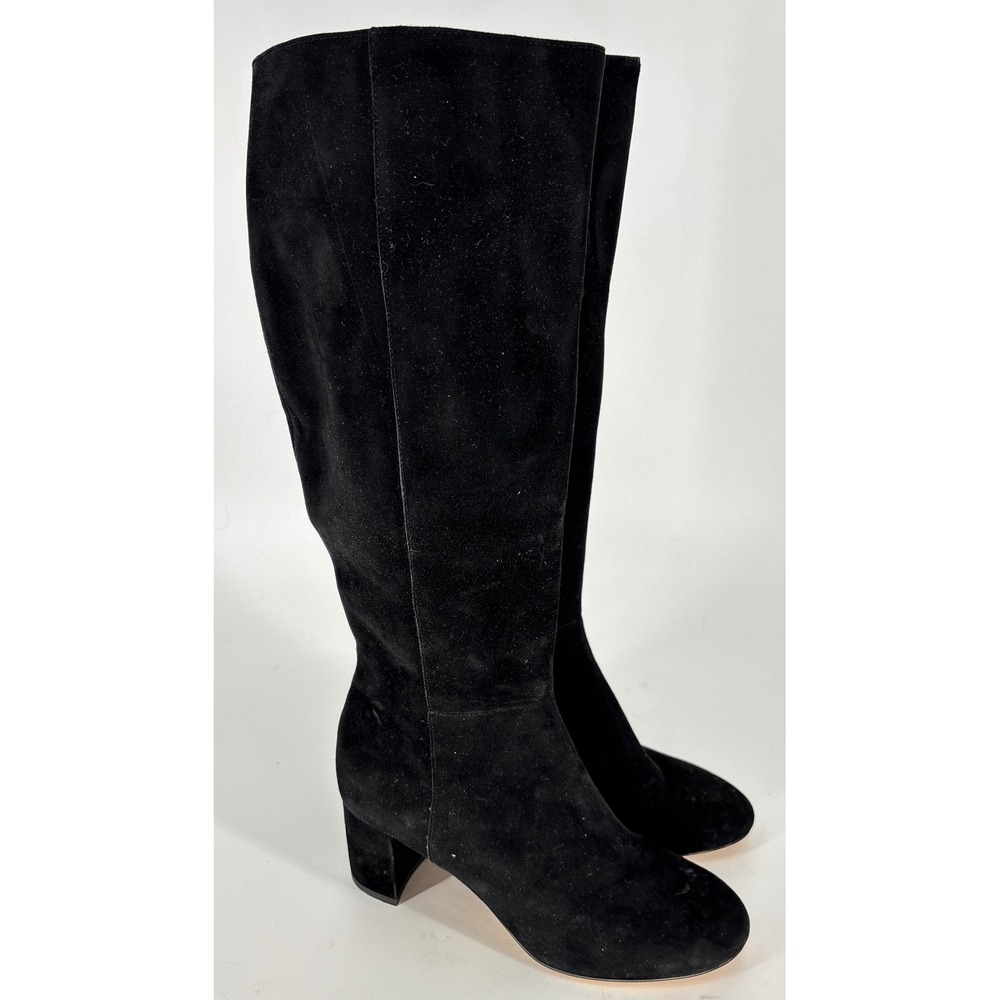 Stuart Weitzman Celina Knee-High Suede Heel Boots Black Women Size 6 Round Toe